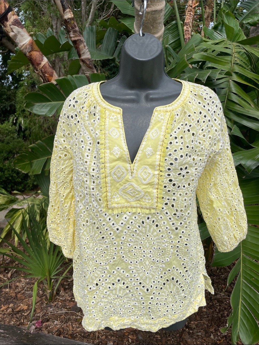 Chico’s eyelet lace and beaded top